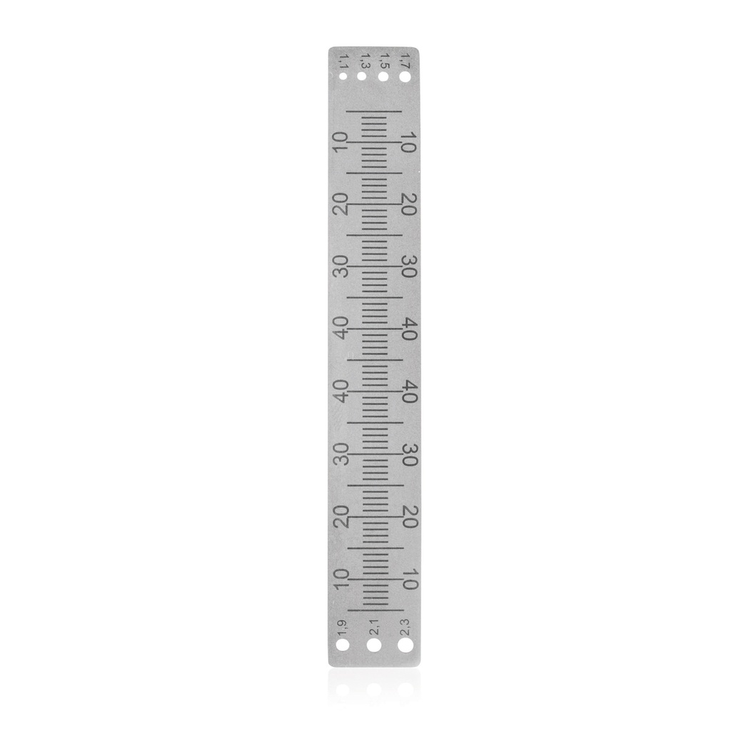Placa de perforación con escala demedición para pins Ø 1,0 mm - 2,2 mm,100 x 15x 0,5mm