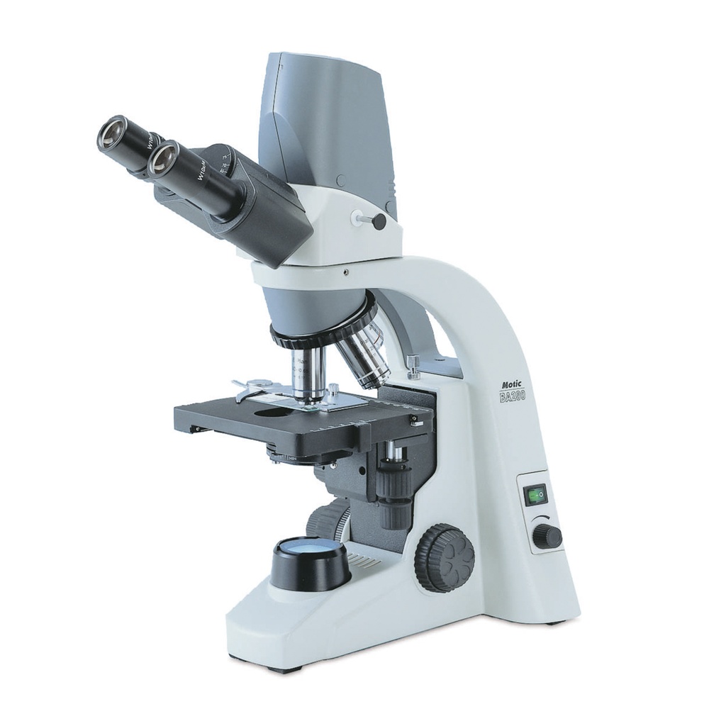 Microscopio digital Motic BA210con ocular 10x, objetivos de planoacromático 4x/10x/40x/100x