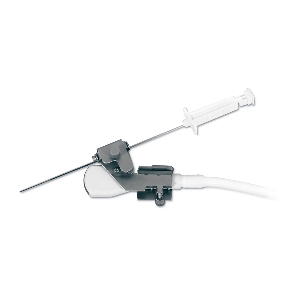 Adaptador de la aguja de biopsia guiadapor ultrasonidos para los transductoresconvexos de uso con los ecógrafos Magic