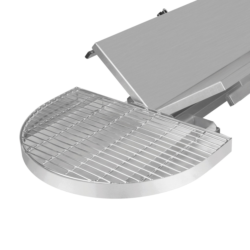 Rounded dental tray with drip tray with grid for operating tables with V-table top 602060/602070