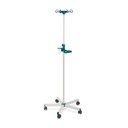 I.V. stand, height-adjustable, 5 castors, plastic bottle holder, with drip glass