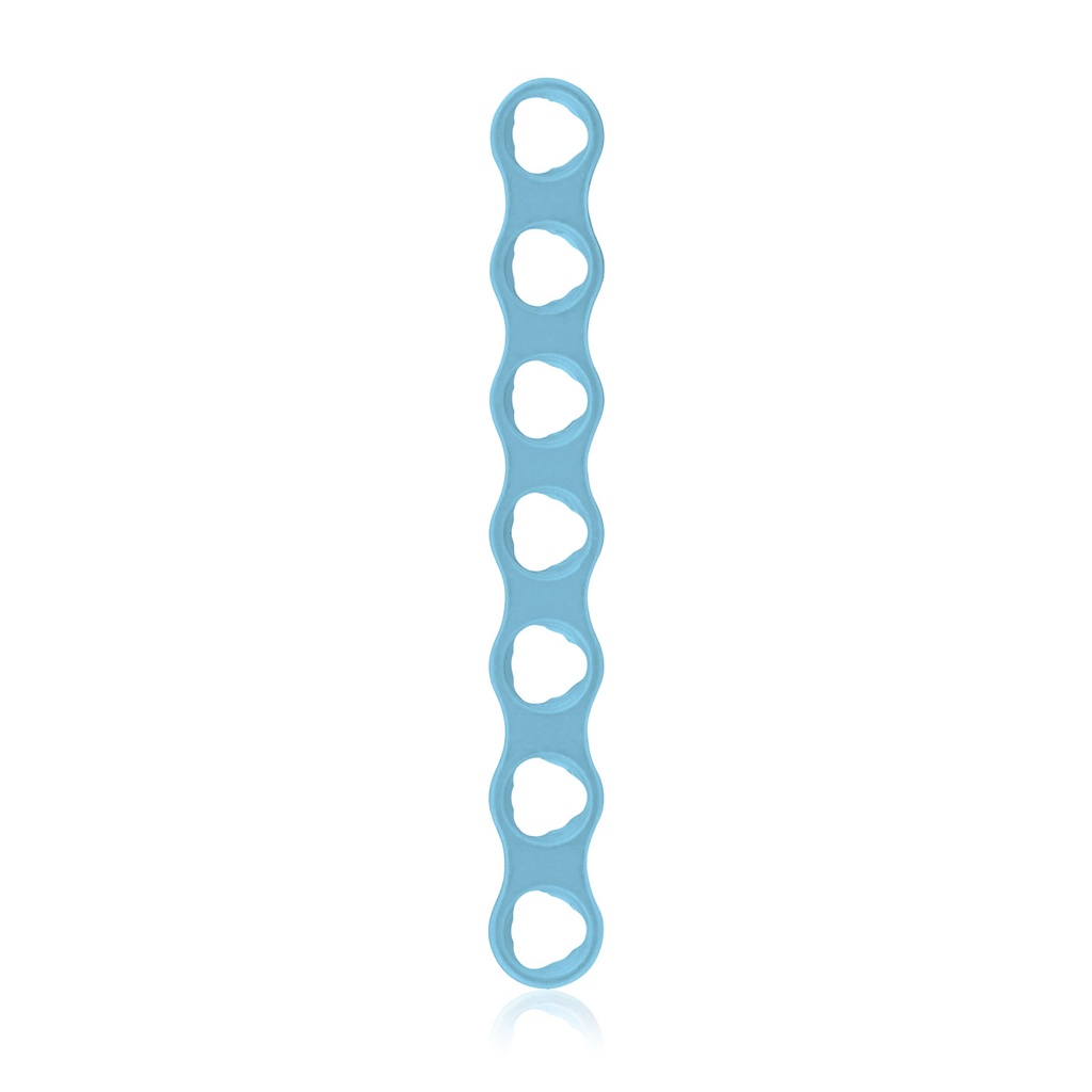 Placa microósea EickLoxx, sistema de 1,0 mm, azul claro, 7 orificios, dimensiones en mm: 27,5 x 3,5 x 1,0