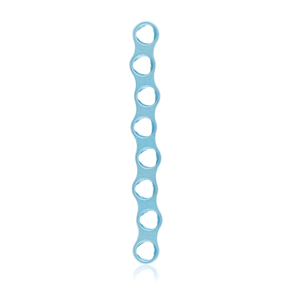 Plaque osseuse EickLoxx Micro, système 1,0 mm, bleu clair, 8 trous, dimensions en mm : 31,5 x 3,5 x 1,0