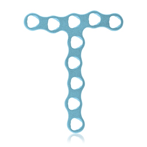 [197414] Micro plaque osseuse EickLoxx, système 1,0 mm, bleu clair, plaque en T 10 trous, dimensions en mm : 23,5 x 19,5 x 3,5 x 1,0