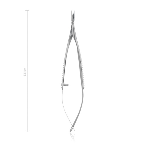 [172010] Ciseaux de Vannas pour capsulotomie, pointus, courbés, lames de 7,0 mm de long, longueur 8,5 cm