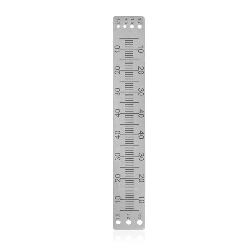 [191357] Plaque de perçage avec échelle de mesure pour pines Ø 1,0 mm - 2,2 mm, 100 x 15x 0,5mm
