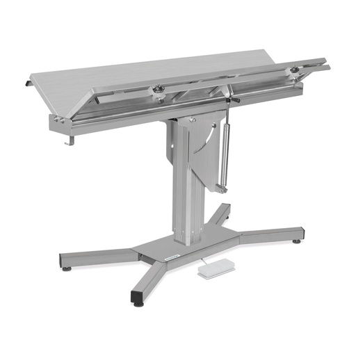 [602060] Table d'opération et de traitement avec plateau en V, 140 x 50 cm, dispositif d'inclinaison et base en X électrique